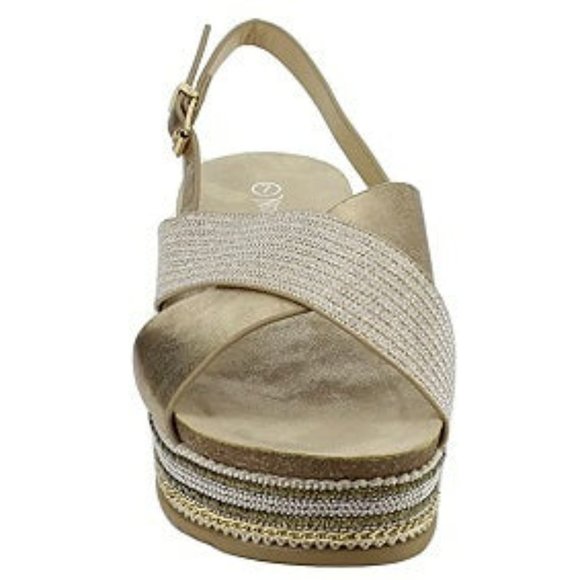 Nature Breeze Criss-Cross Slingback Chains Beaded Platform Sandals - Picture 4 of 4